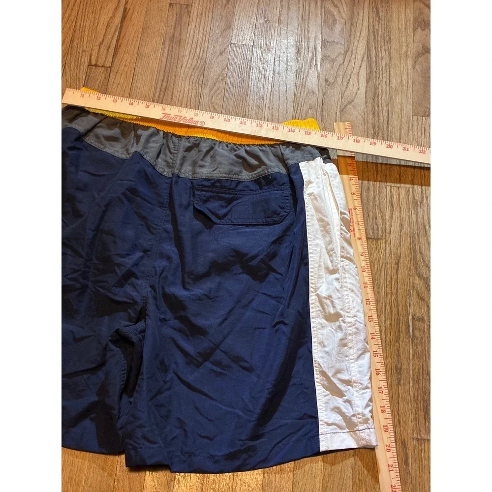 Vintage Sand N Sun Mens Swim Trunks Colorblock Navy Yellow Board Shorts Lrg